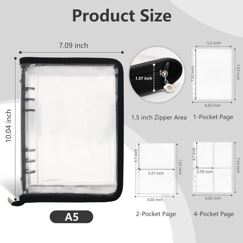 Ruatu Sticker Storage Organizer Binder A5 Sticker Book Collecting Album Reusable Sticker Collection Book with Pocket Zipper Sticker Holder Keeper Book for Adult Collecting Sticker (black) - Image 5